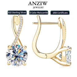 Anziw-Boucles d'oreilles Moissanite DstressHuggie pour femmes, Boucles d'oreilles en argent 925 véritable, Créoles plaquées or, Boucles d'oreilles MF ite, Bijoux de mariage ignorés, D2.0CT