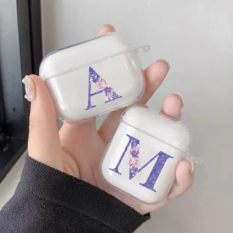 

Purple Flower Letter Earphone Case for Airpods 4th 3rd 2 Pro 3 2 Shockproof Cover for Airpod 2 3 1 Protective Accessorie Shell