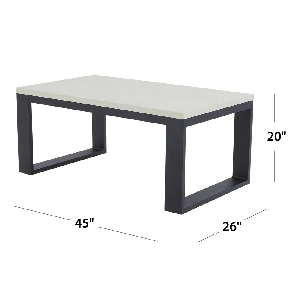 Outdoor Steel Patio Coffee Table with Transfer Print Stone Top Durable Powder Coated Frame Easy Assembly Decks Patios Backyards