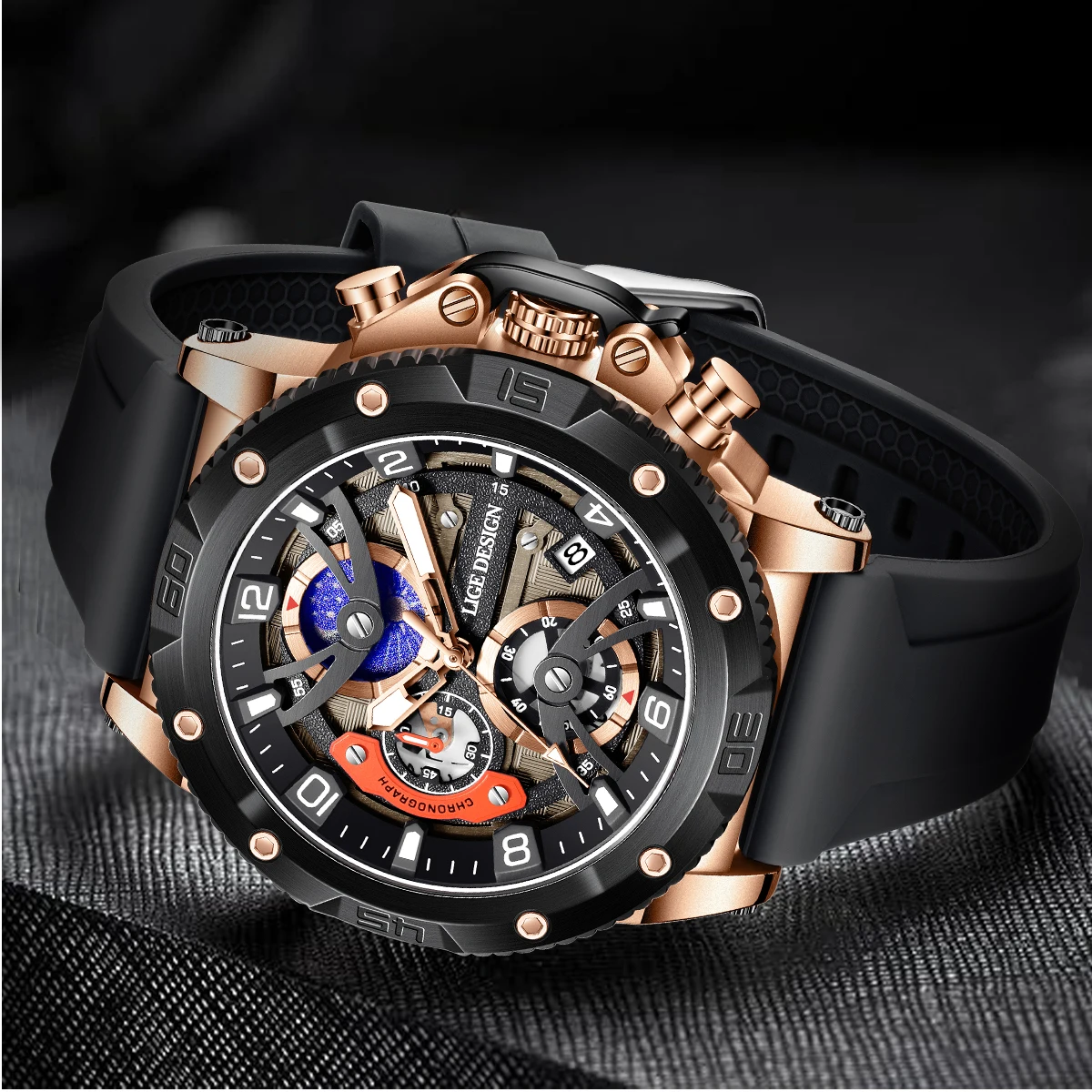 LIGE Sports Man Watch Top Brand Luxury Silicone Chronograph Small Dial Function Quartz Wristwatches Waterproof Luminous Watch