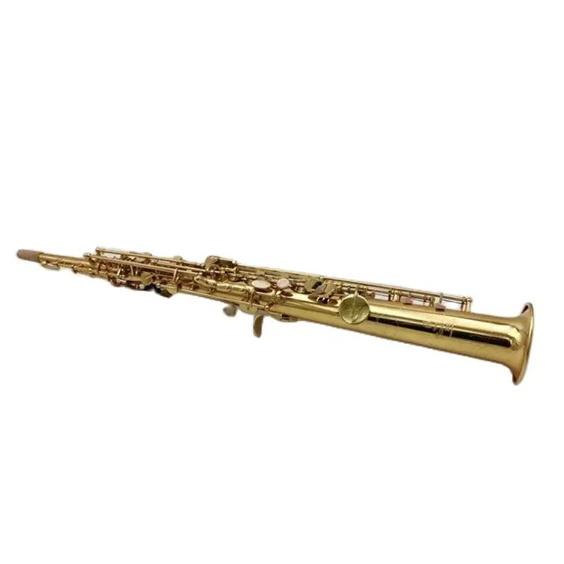 

875EX Brass Straight Soprano Bb Flat Sax Saxophone Woodwind Instrument Natural Shell Key Carve Pattern with Carryi