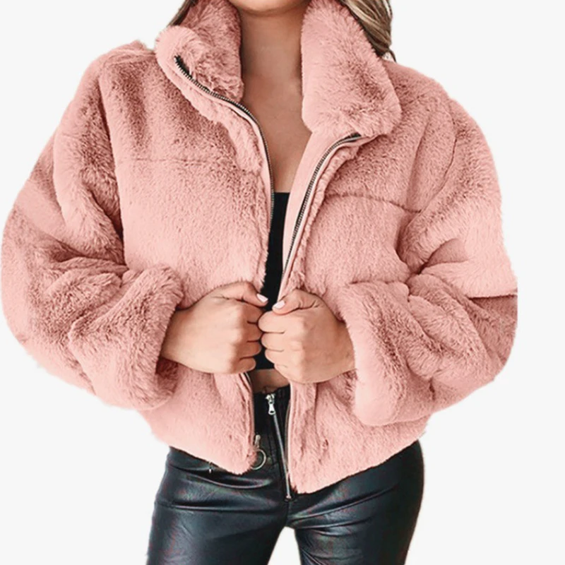 Frauen imitation Kaninchen fell jacke Kunst pelzmantel beliebt in Europa und Amerika vielseitig warm lässig Reiß verschluss Mantel Herbst Winter