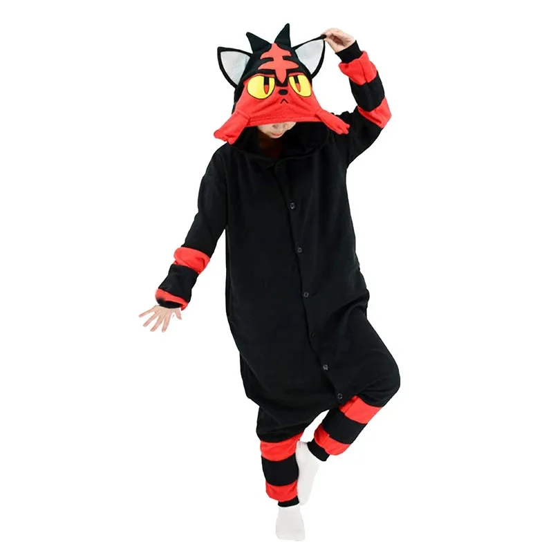 أزياء النساء الصغيرة Kigurumi مع أحذية بيجامة لكامل الجسم أزياء أنيمي Litten التأثيرية لملابس الهالوين وأعياد الميلاد المنزلية