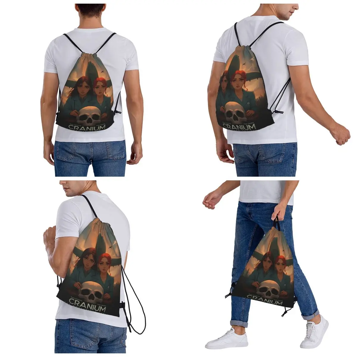 Cranium Freenbecky Poster Backpacks Multi-function Drawstring Bundle Pocket Sundries Bag Book Bags for Travel School