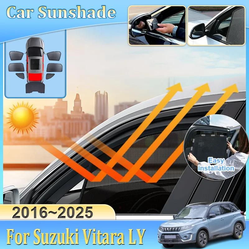 Car Mesh Sunshade For Suzuki Vitara LY Escudo 2024 2016-2025 Visor Mesh Blocks UV Rays Windshield Frame Curtain Auto Accessories