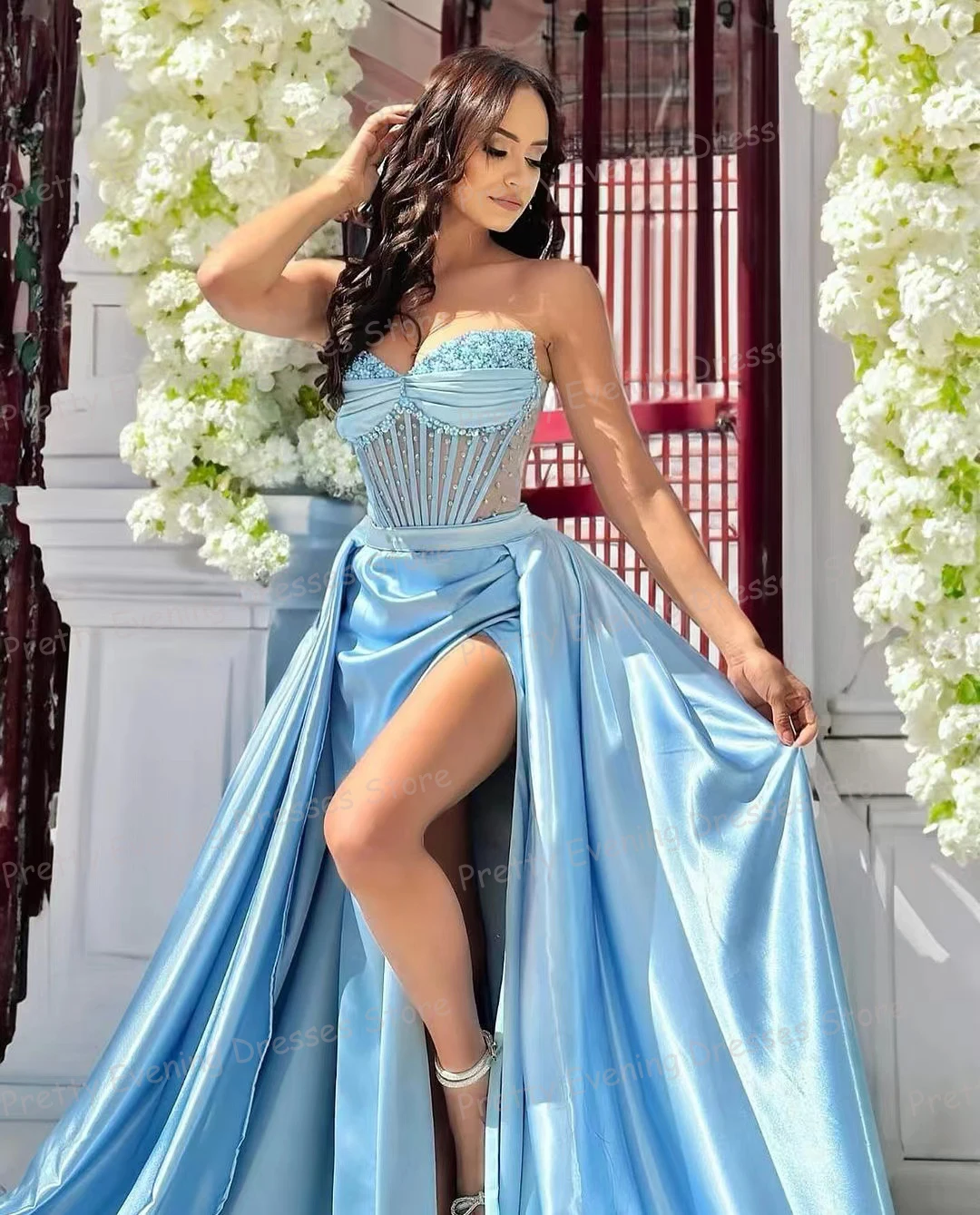 2024 Simple Evening Dresses Woman's Sexy Side Split Sweetheart Princess Backless Sleeveless Prom Growns Fashionable فساتين سهرة