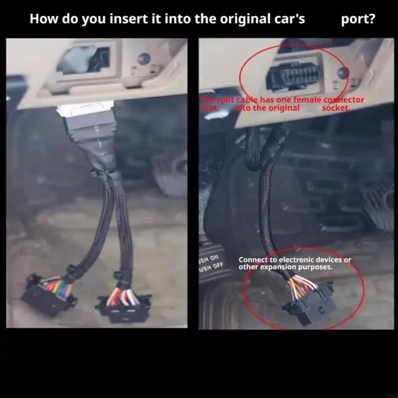 Vehicle Access OBD2 Cable 1 Male to 2 Female, 300mm Black Y Extension Cable for Diagnostics, Port Use, and Scan Tool Cable