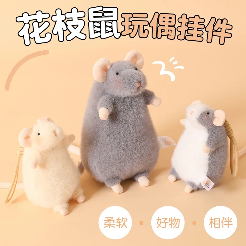 Realistic Fancy Rat Plush Keychain /DollSoft Fluffy Stuffed Mouse Bag Charm Cute Pet Mouse Plushie for Backpack Decor Gift