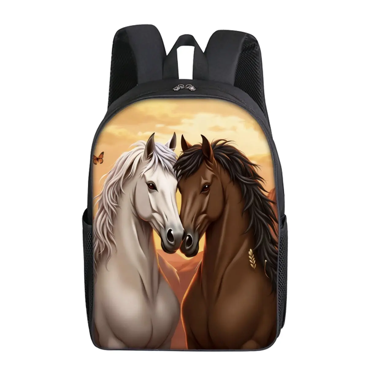 Pferdedruck Einlagiger Rucksack für Jungen und Mädchen Beste Geschenke 2D Flache Cartoon-Schultaschen für Kinder