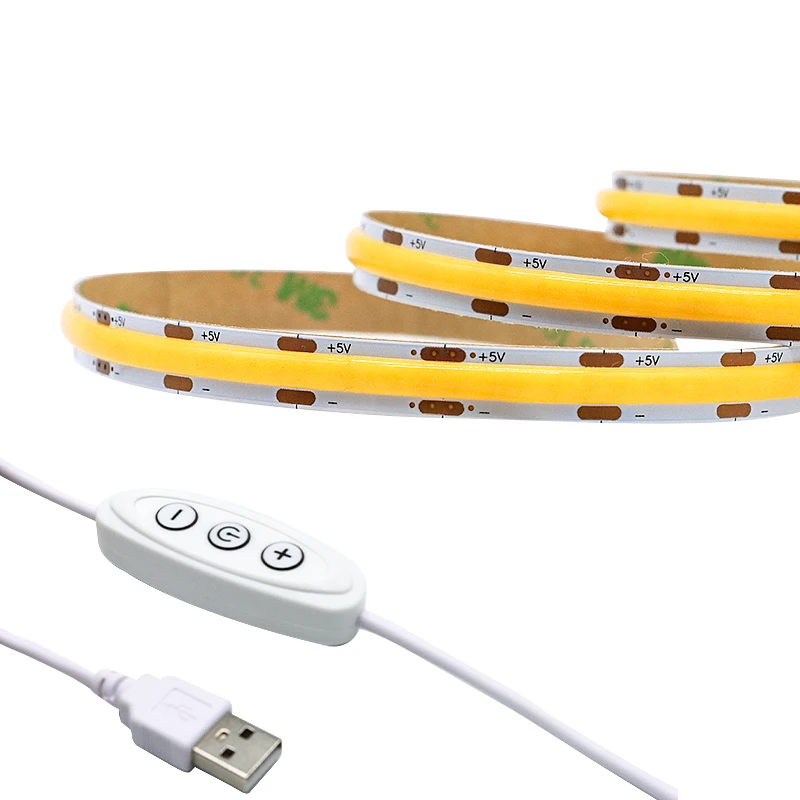 

5V LED COB Strip Light USB Powered 320LED/m High Density Linear Lighting Dimmable Flexible Tape Strips COB LED Strip With Dimmer