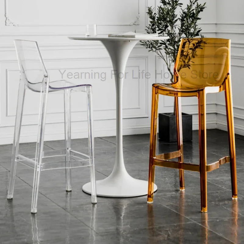 

Nordic Crystal Backrest Transparent Bar Chair Acrylic Modern Simple Bar Chairs Personalized High Legged Stool Furniture