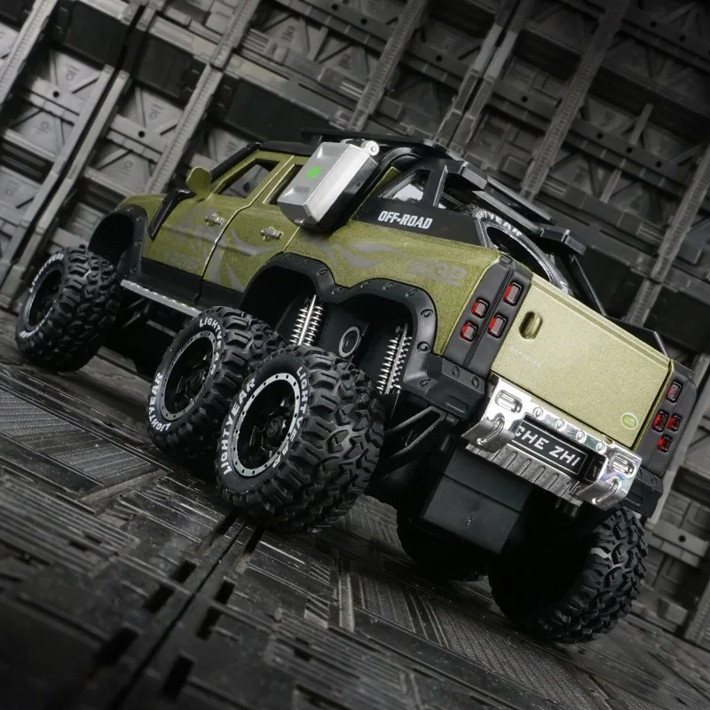Simulación 1:24, modelo de vehículo todoterreno de aleación de 6 ruedas Land Rover, puertas y capó del motor, el maletero se puede abrir rico en detalles