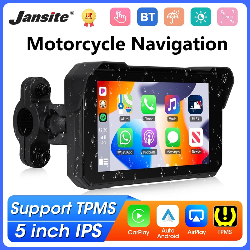 Portable 5 inch Touch Screen Motorcycle GPS Navigation Wireless Carplay Android Auto Bluetooth5.0 Moto Monitor IP67 Waterproof