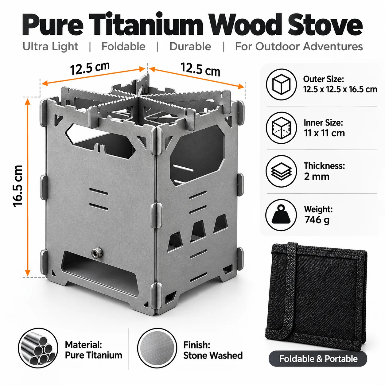 Pure Titanium Card Furnace Alcohol Stove Rack Portable Folding Wood Camping Stove for Backpacking Bushcraft Hiking Outdoor Cook view 5