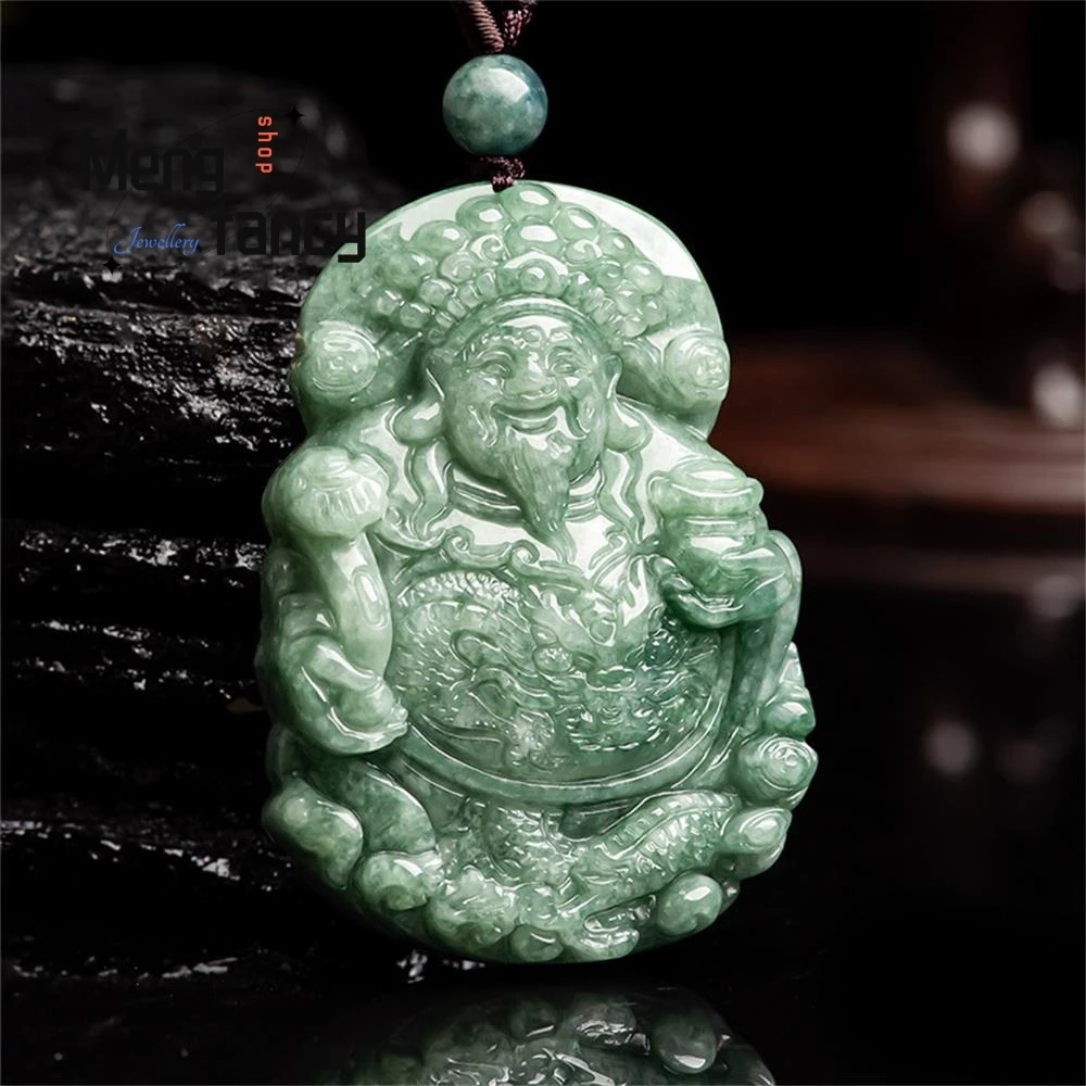 

Natural Jadeite A-cargo Bean Green God of Wealth Pendant Handicraft Mascots High-grade Exquisite Fashion Jewelry Holiday Gifts