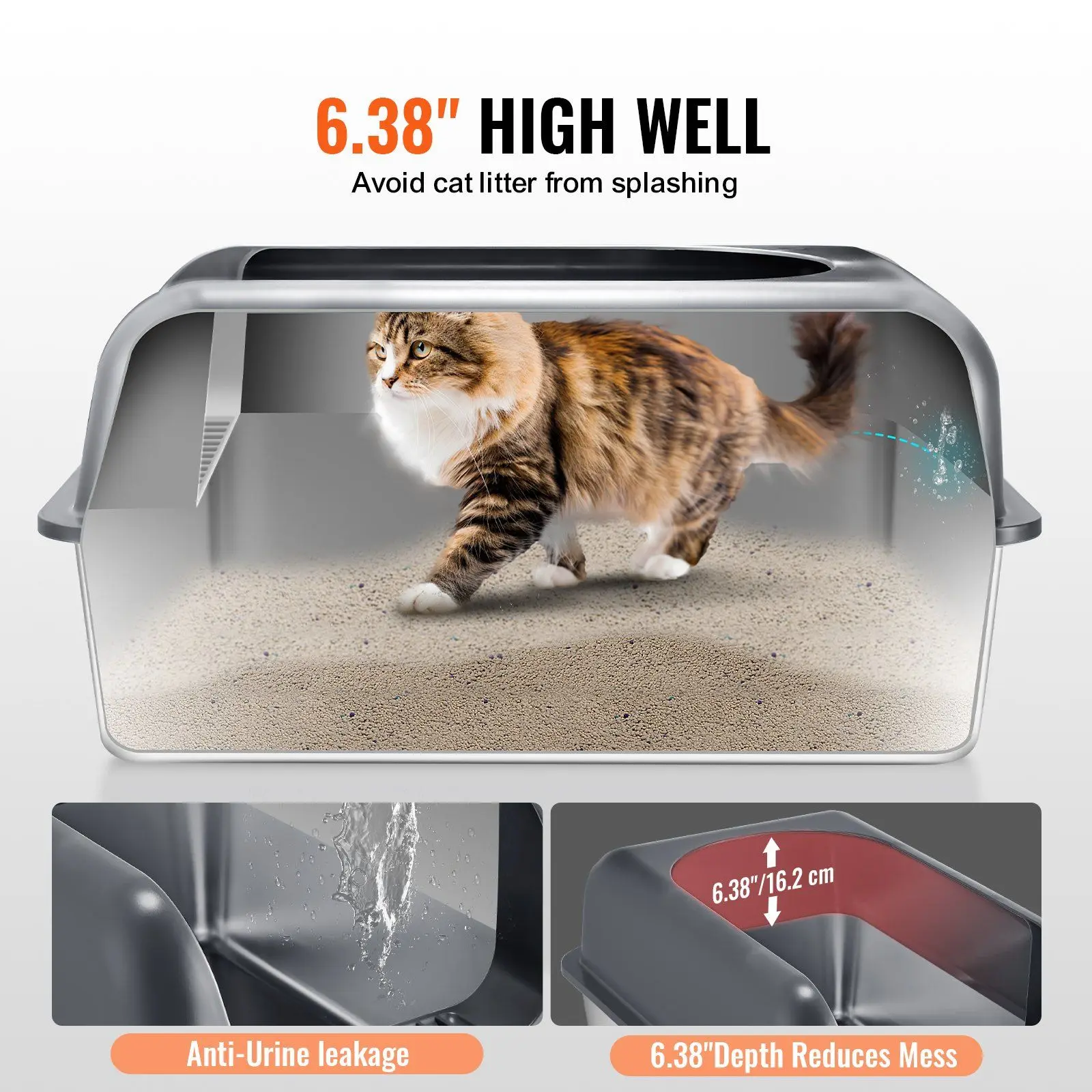 6 in Deep Cat Litter Box Odor-Free Litter Box with Filtering Foot Board