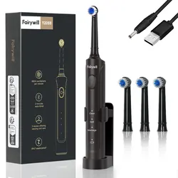 Fairywill Electric Toothbrush T2232 T2233Powerful Rotation Cleaning 4 Replacement Heads Rechargeable Sonic Toothbrush for Adults