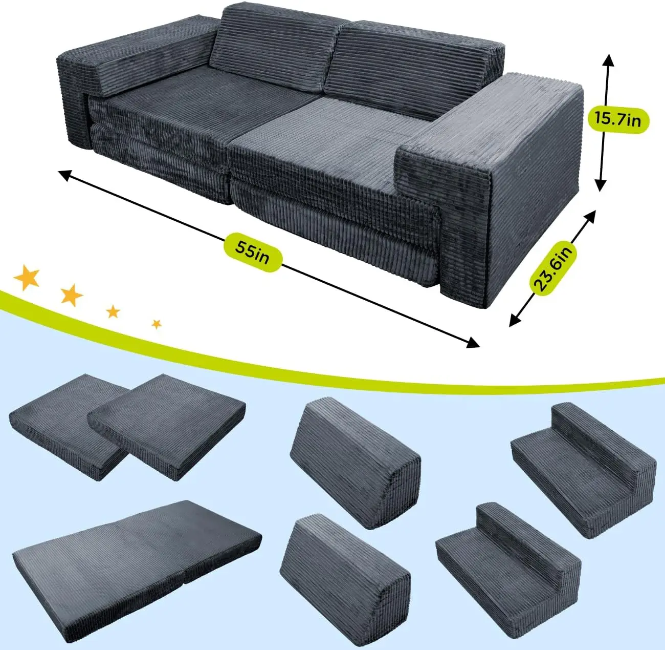 Kids Play Couch for Toddler Teens, Child Sectional Sofa for Bedroom Playroom Toy Living Room, Prefect Gift for Creative Girls &