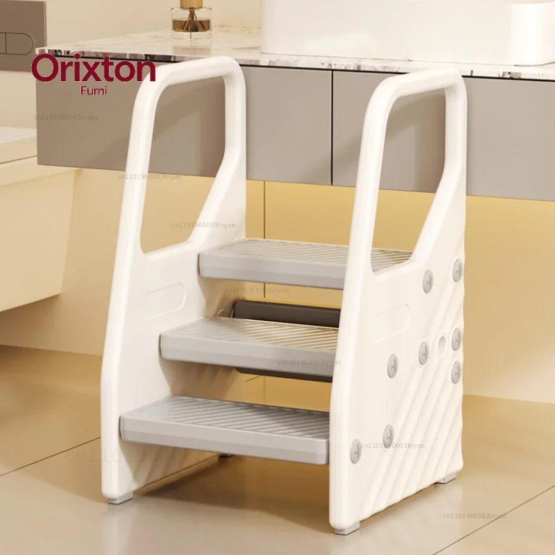 Kids Bathroom Step Stool with Anti-Slip Base - Adjustable Toddler Toilet Training Ladder, Foldable Potty Helper Seat