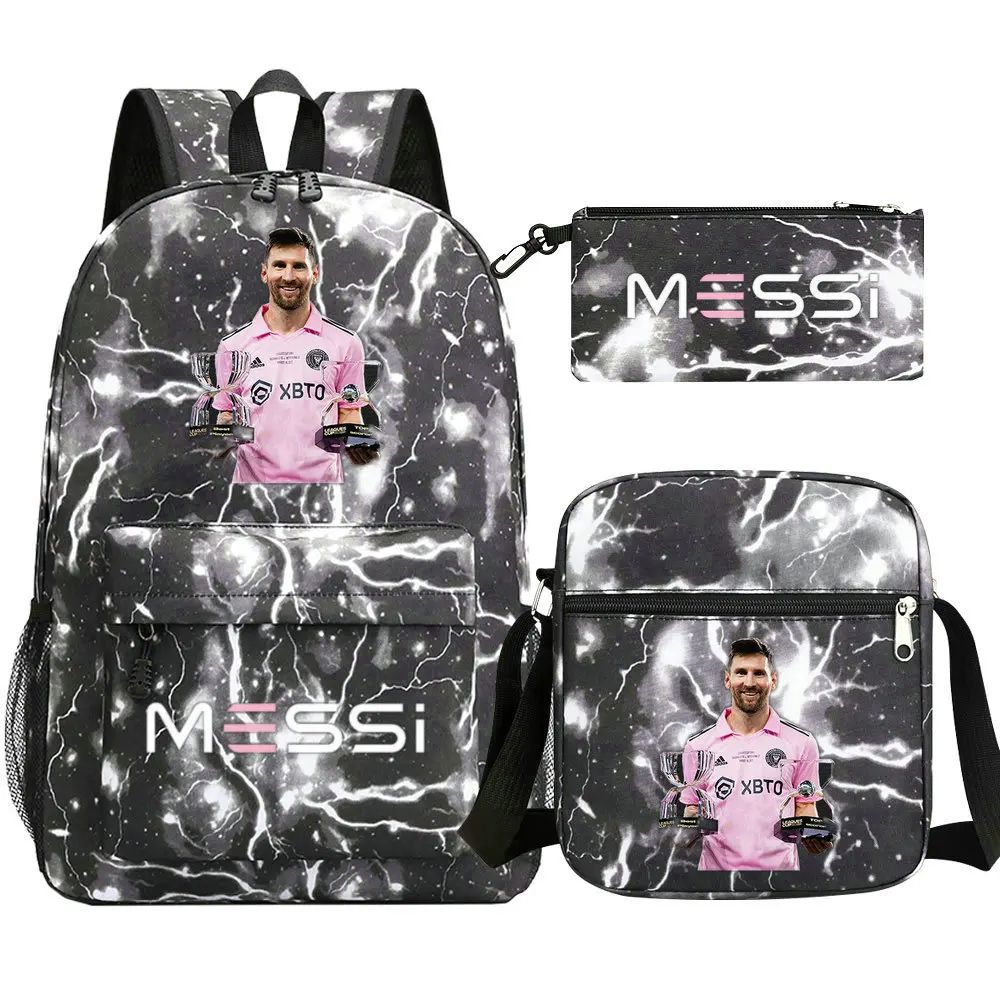 3pcs Lighiweight Sports Messi Backpacks Simple Capacity Women Men Outdoor Travel BackpacksTeens Laptop School Bag Shoulder Bag