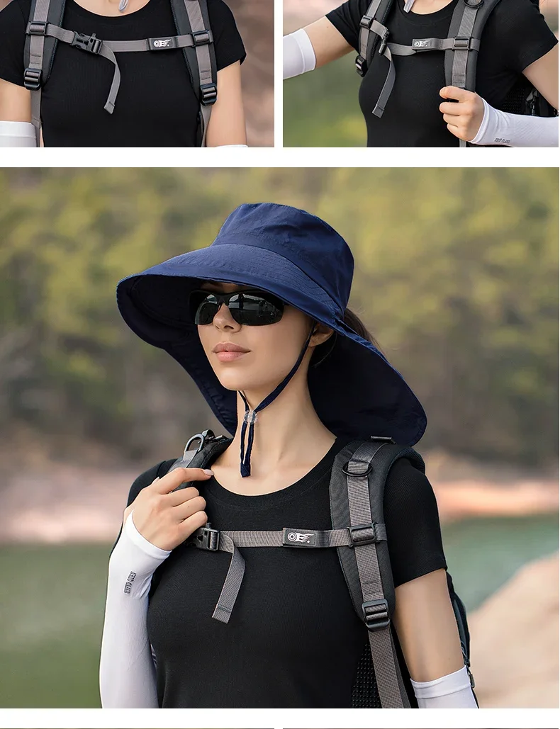 Sommerhut für Damen, Outdoor UV-Schutz für den Hals, Sonnenblende für Herren, Angeln, Wandern, breite Krempe, Schal, Sonnenschutz, Pferdeschwanzkappe, undefiniert – Detail 10