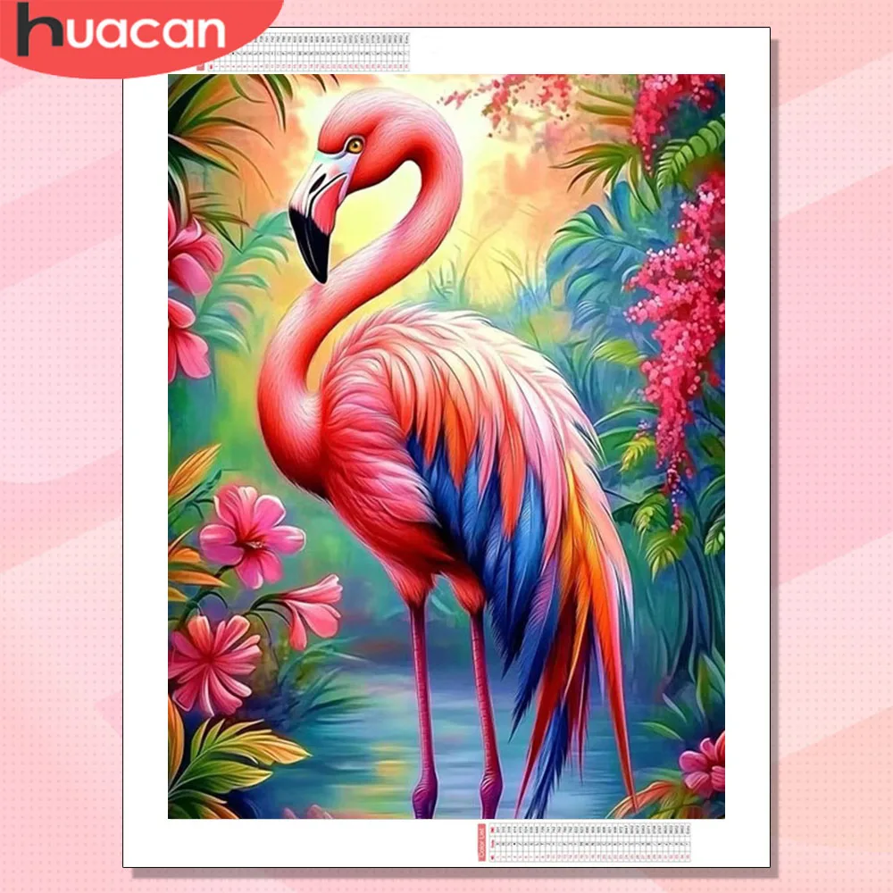 HUACAN Diamant-Mosaik Flamingo Tierharz-Quadratbohrer-Malerei Vogelbild aus Strass handgefertigt