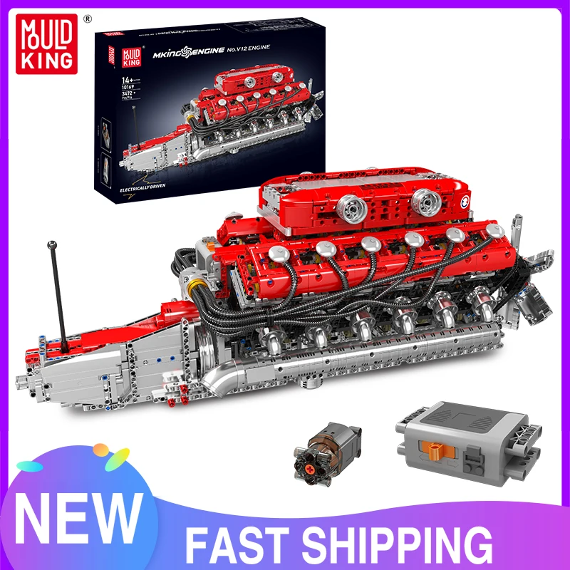 MOULD KING Schimmel König technische Auto Motor Spielzeug der motorisierte v12 Motor Baustein Montage Motor Ziegel Set Kinder Weihnachts geschenk