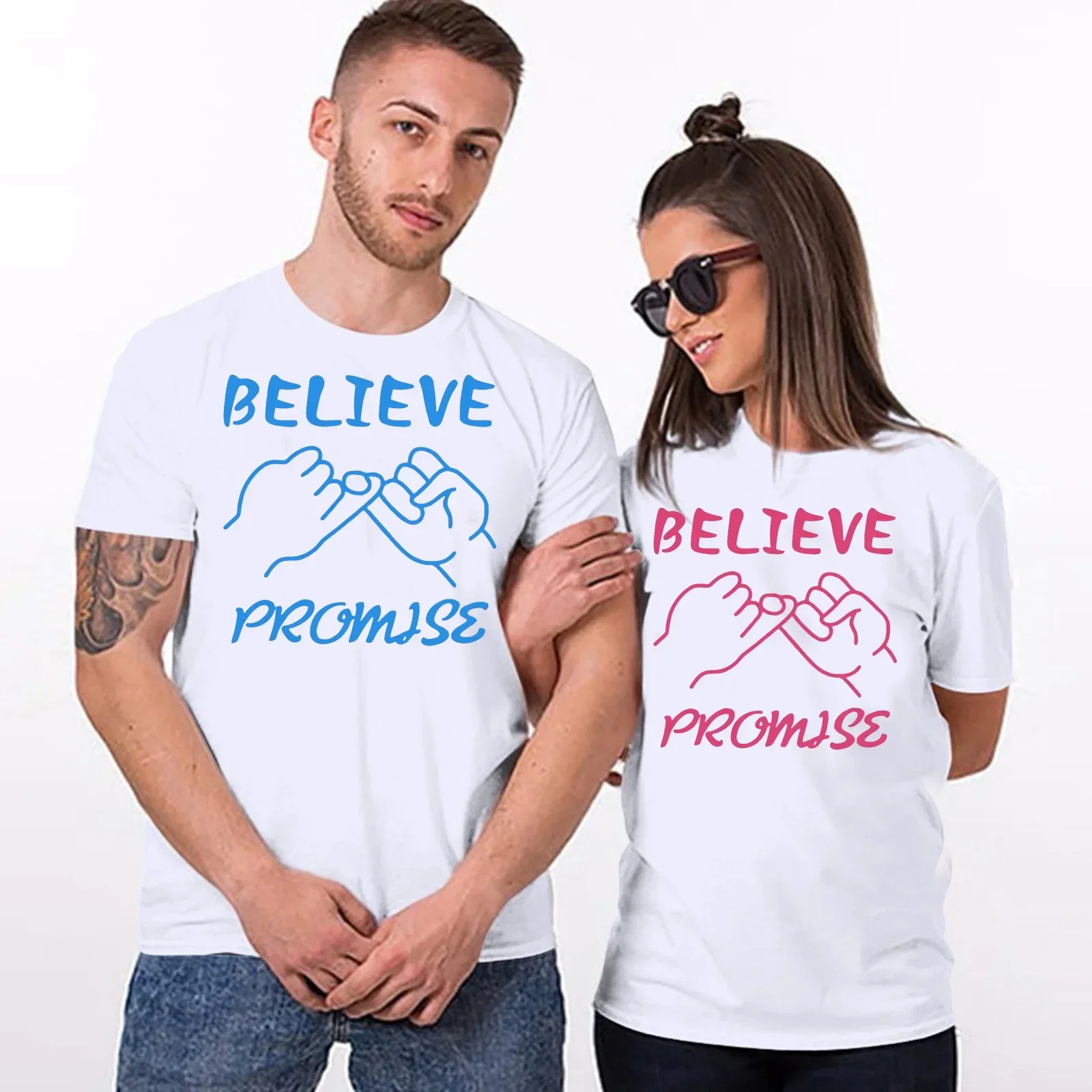 

Belive promise Women's Men's T-shirt valentine Couple Short Sve Casl Street Love T-shirt Fashion Top graph tshirts