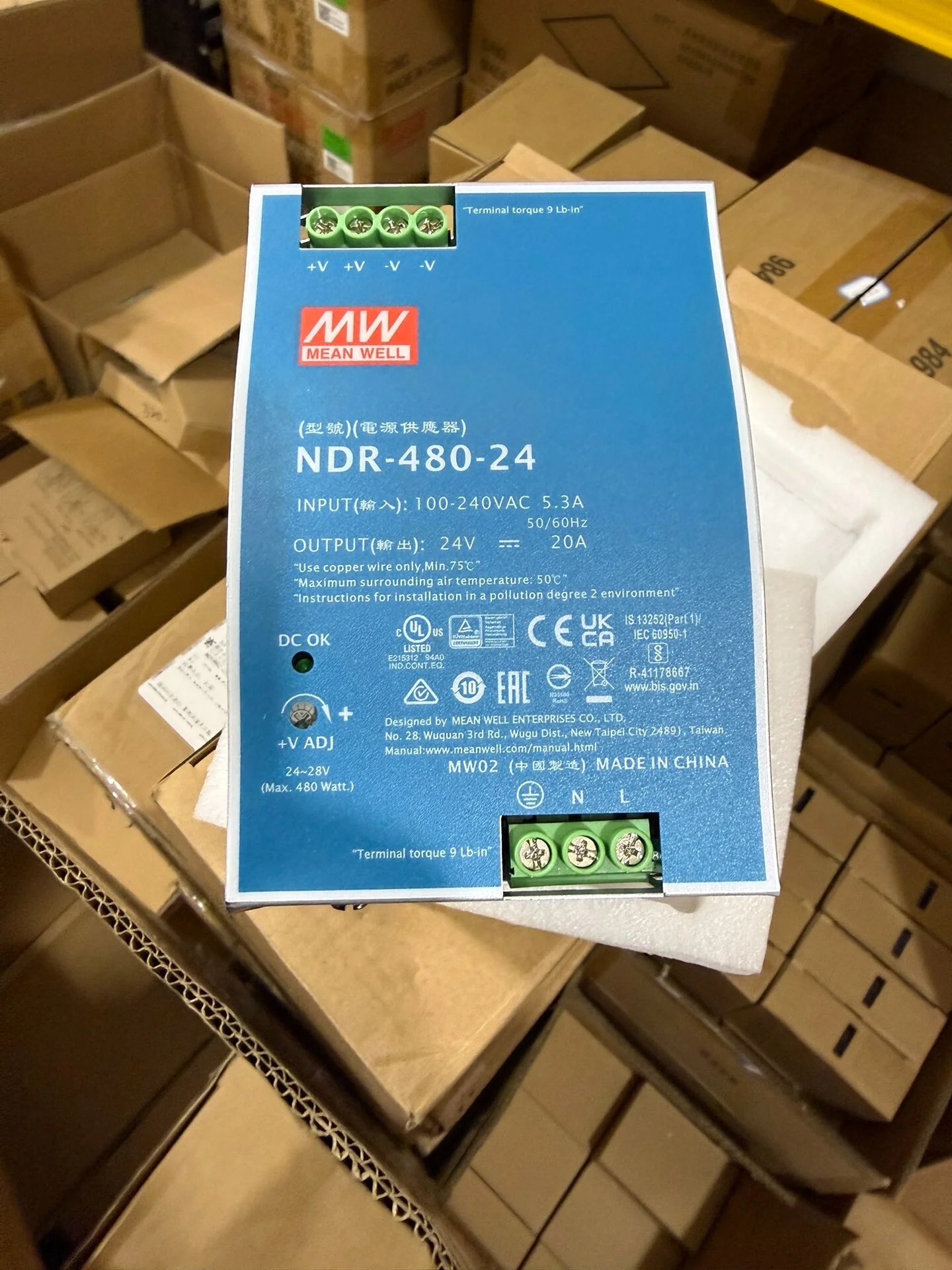 Mingwei guide rail power supply NDR-480-24 Taiwan Mingwei power supply 480W 24V 20A high quality