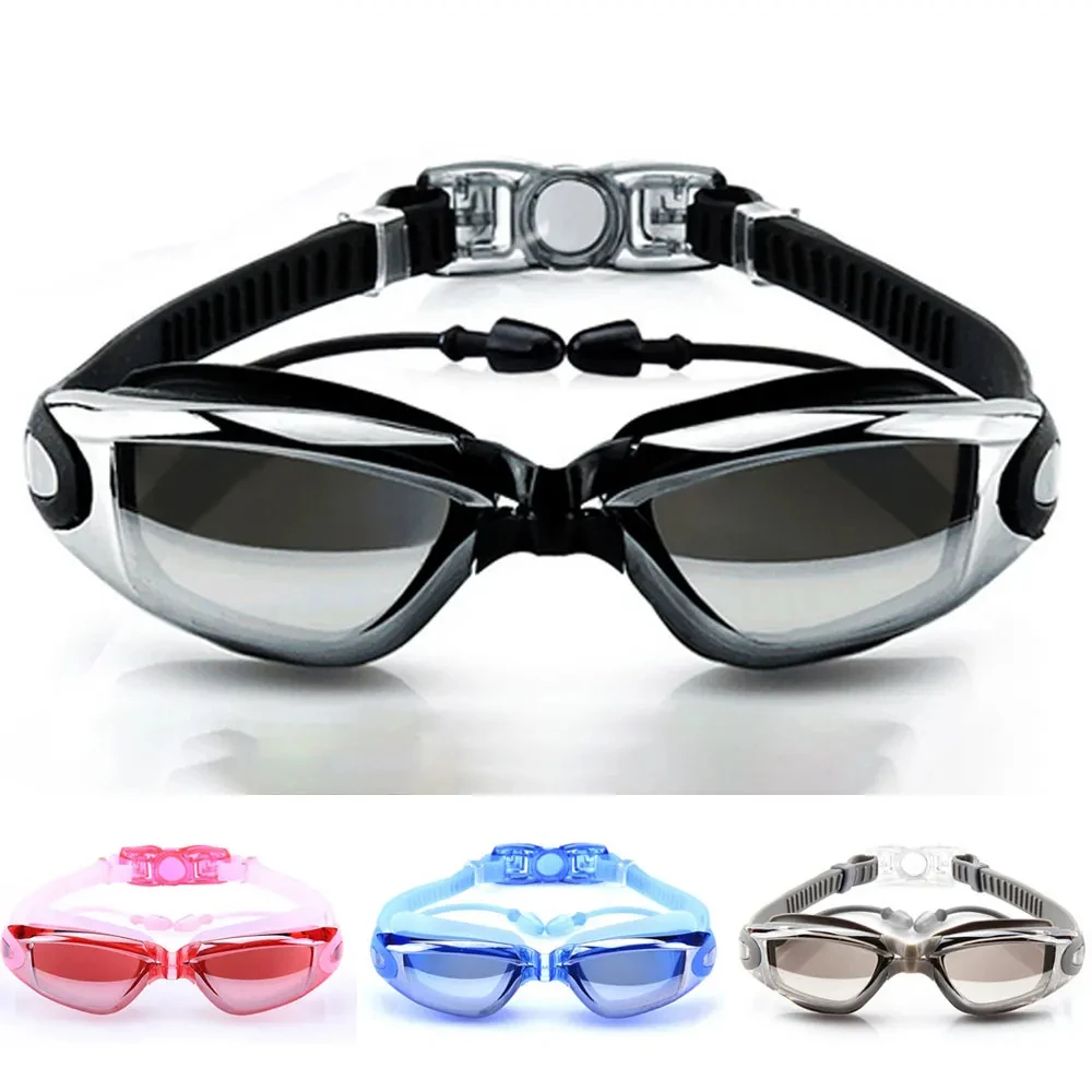 Schwimmbrille für Erwachsene, Pool-Brille, beschlagfrei, für Männer und Frauen, UV-Schutz, optisch, wasserdicht, Schwimmbrille mit Ohrstöpseln