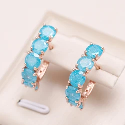 Kinel New Round Blue Natural Zircon Drop Earrings for Women Luxury 585 Rose Gold Color Earrings Wedding Jewelry 2022 New