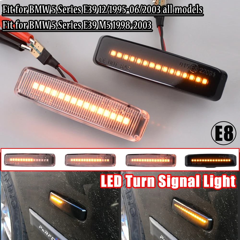 2Pieces LED Dynamic Turn Signal Light Side Marker Sequential Lamp Blinker Indicator For BMW 5 Series E39 1995-2003 M5