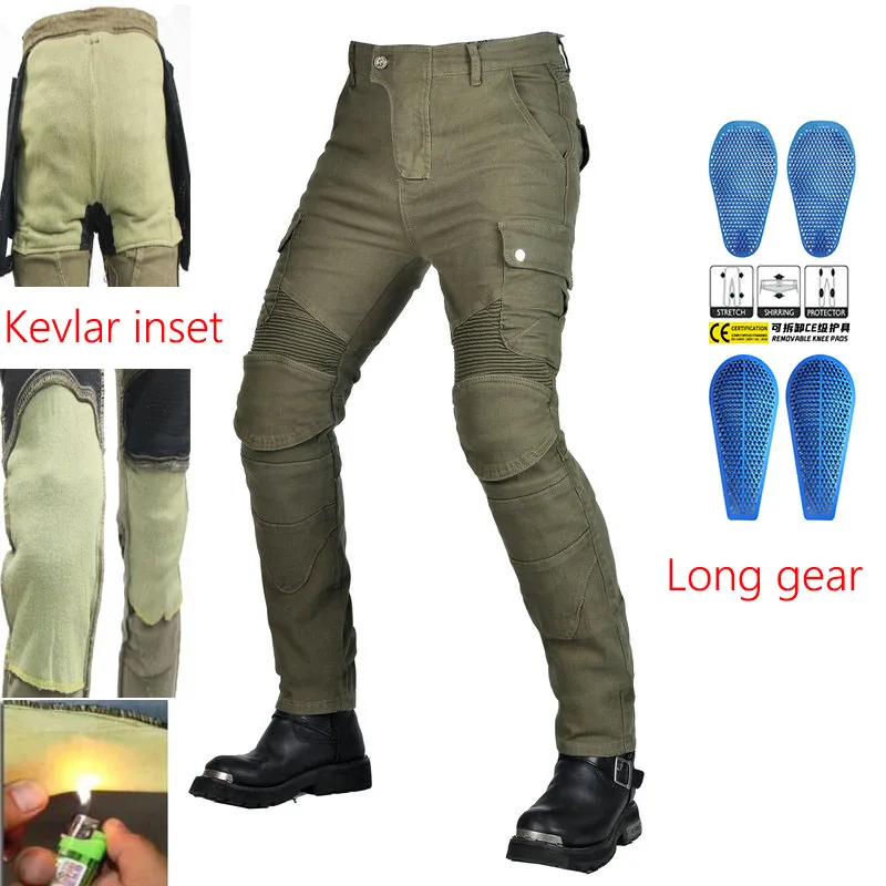 

Motorcycle Riding Jeans Pants With Protective Gear Built-in Wear-resistant Fireproof Kevlar Protective Layer On Hips And Knees