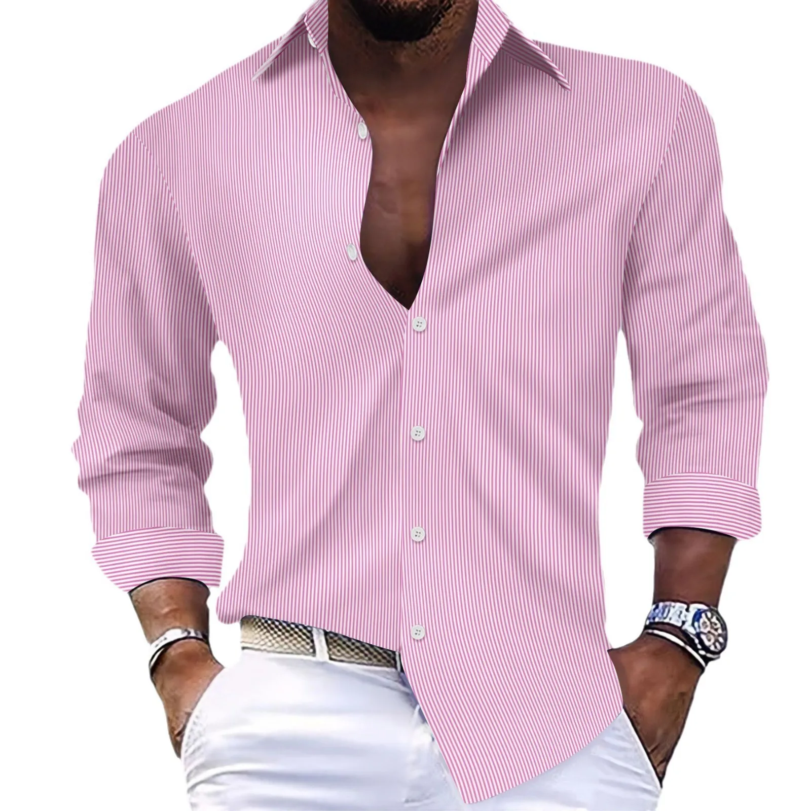 

High Quality Men's Shirts Spring and Autumn Shirts Casual Striped Shirts, Men's Button Lapel Long Sleeve Casual Wear