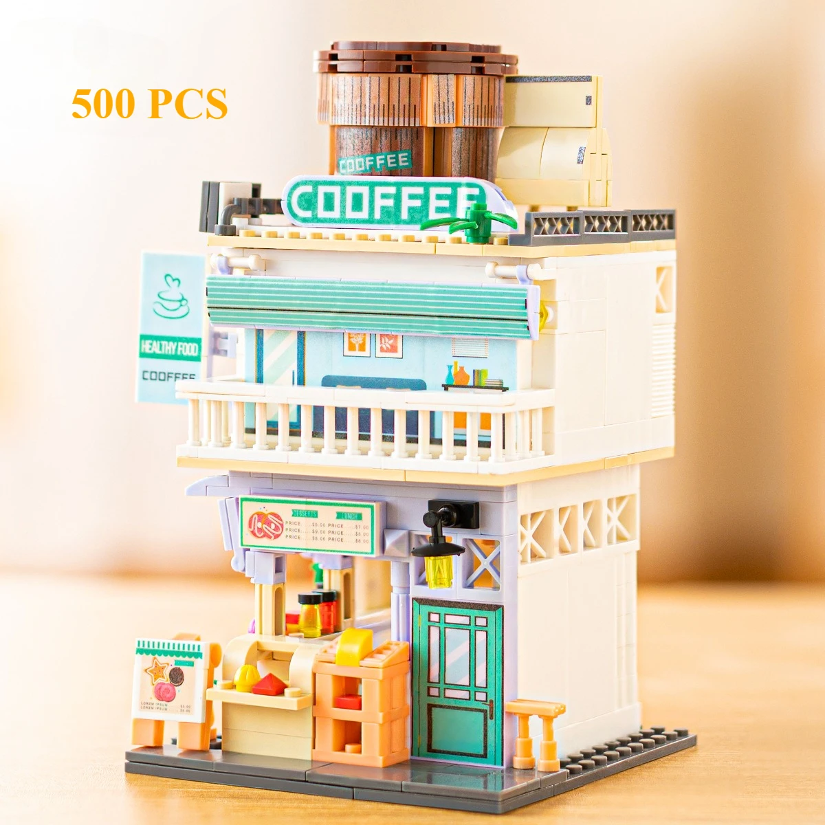 Moc café estilo hong kong chá restaurante blocos de construção conjunto modular flor casa loja brinquedos para crianças aniversário presente do feriado