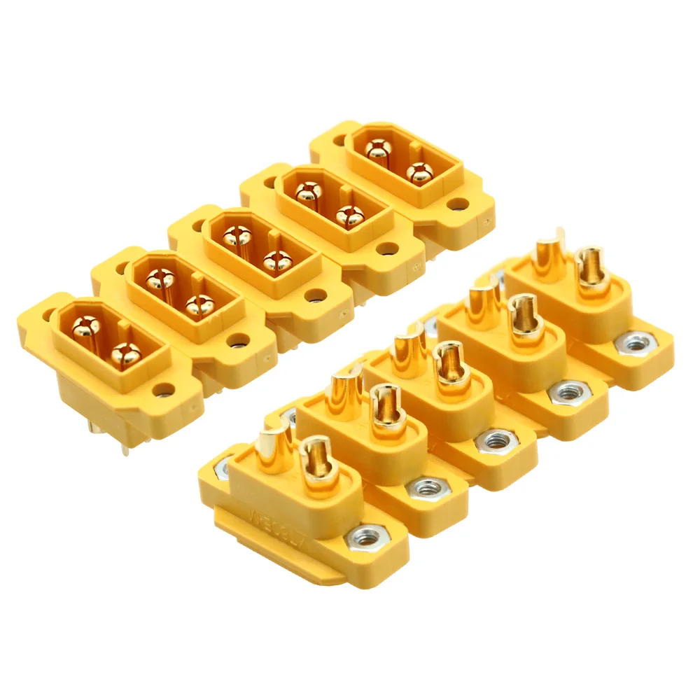 5 / 10 / 20 / 50pcs AMASS XT60E-M Male plug Screws Lipo battery mountable connector Brass Gold plated For RC Models Multicopter