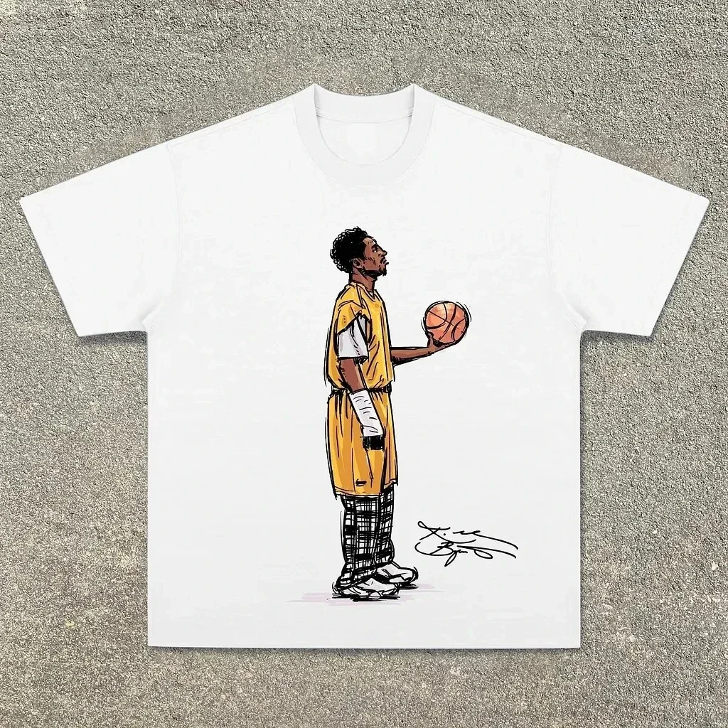Kobe olhar para cima ao americano pesado feminino masculino camiseta digital spray direto para fazer velha rua basquete manga curta t camisa