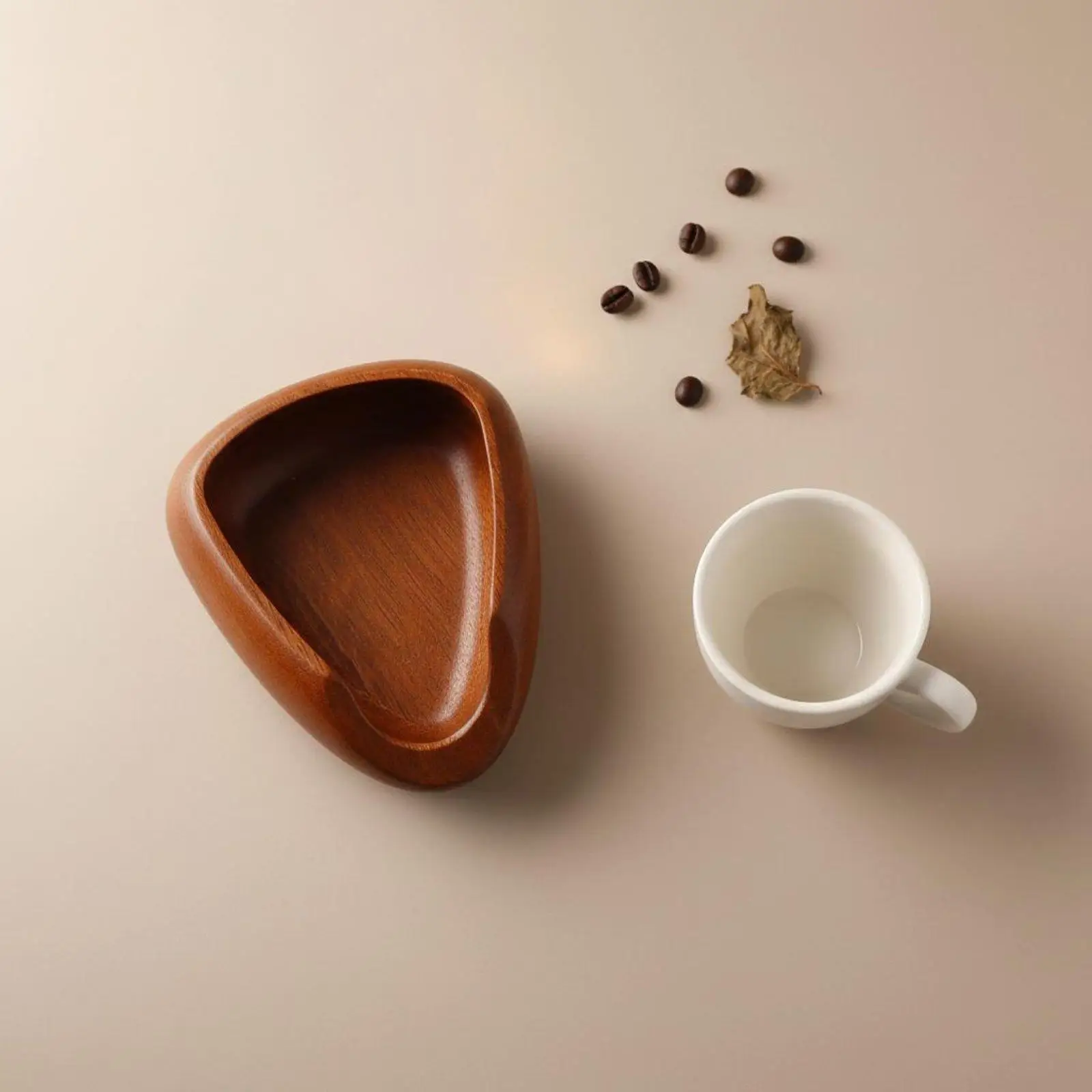 Solid Wood Coffee Dosing Tray for Kitchen Scale with Tapered Spout for Measuring Tea Leaves and Coffee Beans for Brewing