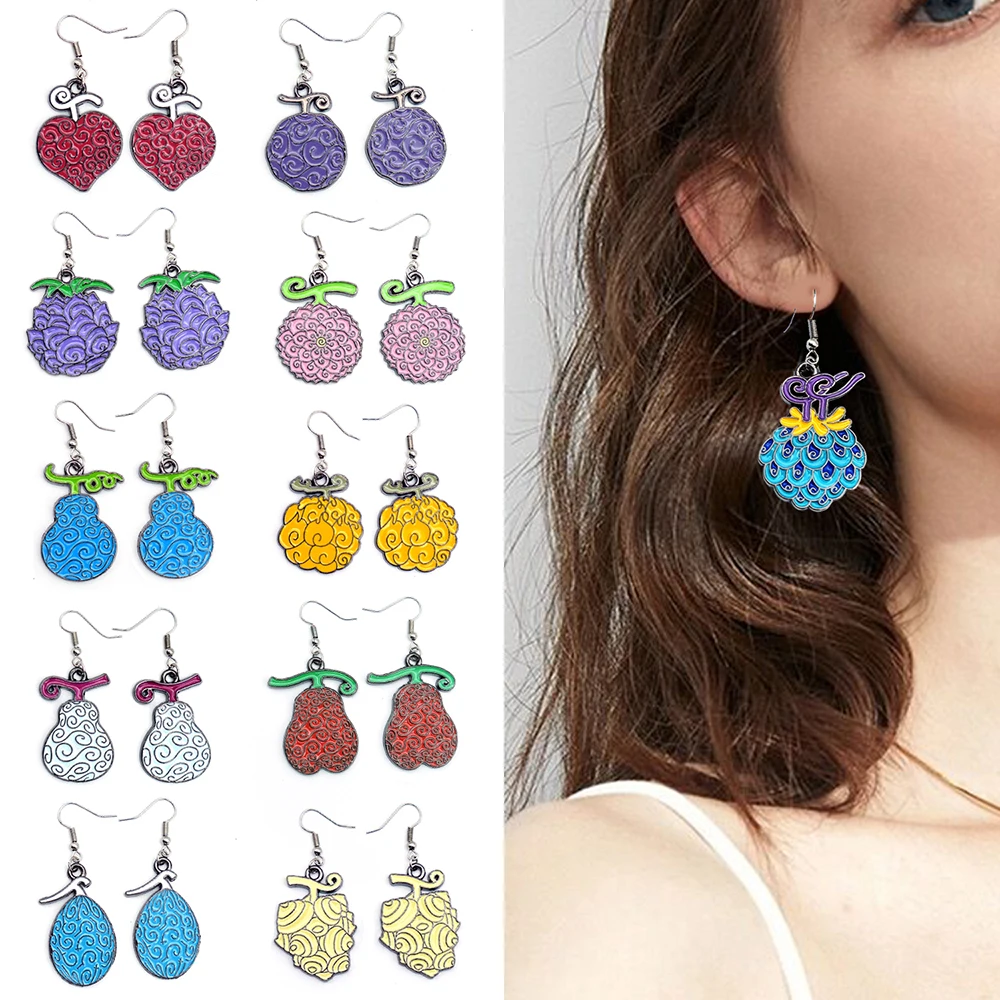 Devil Fruit Earrings for Women Men Gomu Hana Ito Awa Ope Uo Mera no mi Anime Brincos Jewelry Drop Earring Charm Gift Accessories