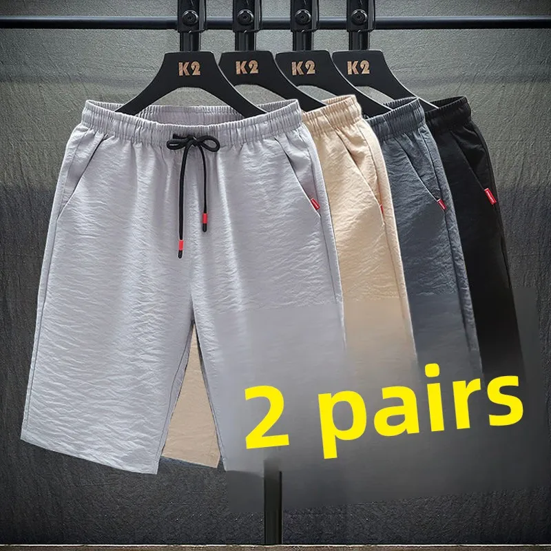 

Мужская летняя уличная одежда, тонкая, дышащая, из ледяного шелка, повседневная свободная спортивная пляжная одежда для пяти четвертей, молодежная мода