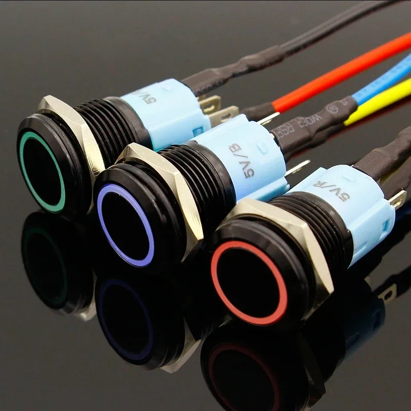 LED Locking 16mm Waterproof Metal Push Button Switch 3V 5V 12V 24V 48V 110V 220V Maintained Metal Switch Latching Push Button