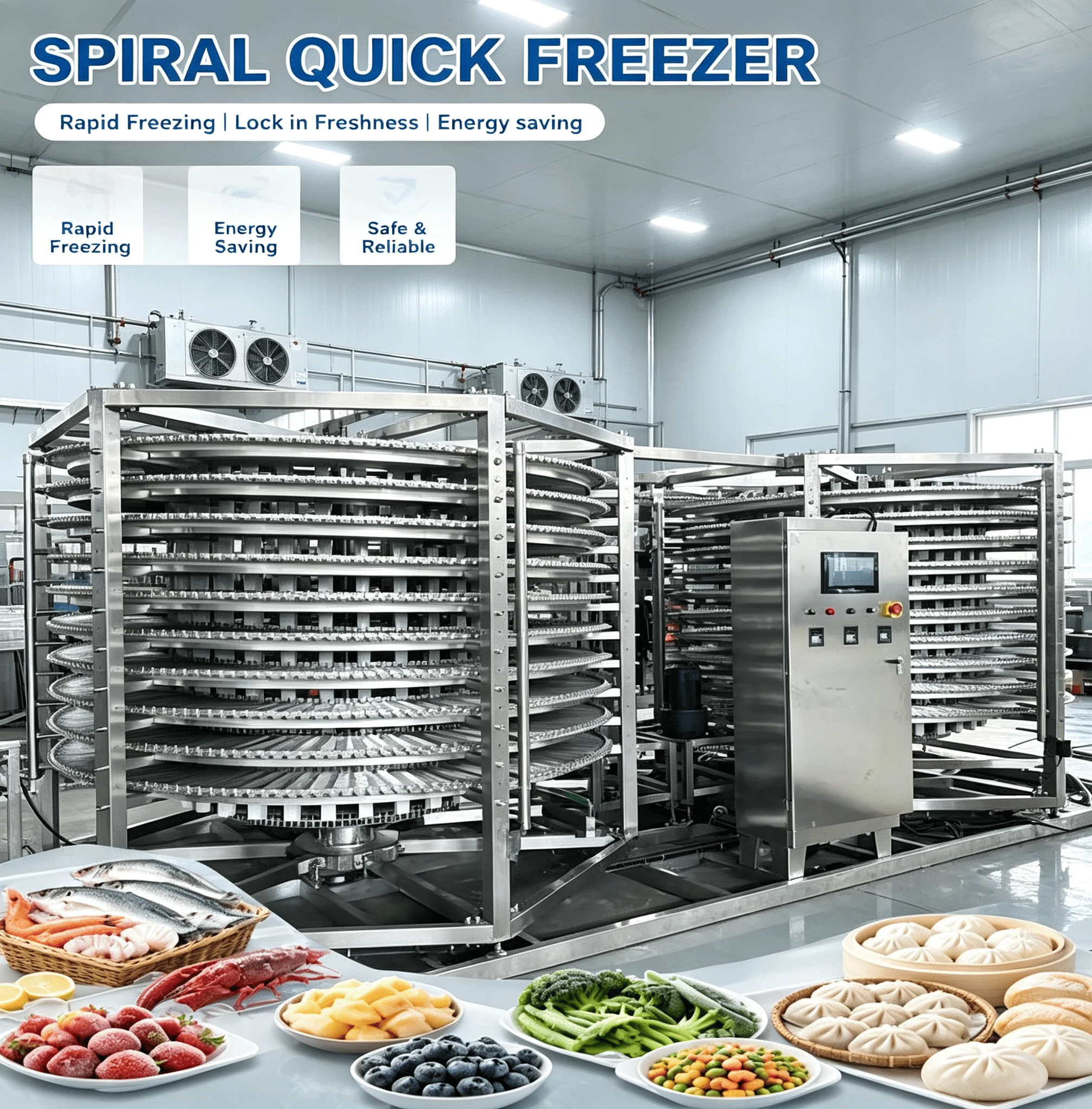 Spiral Freezer Industrial Double Spiral Quick Freezer for Seafood Shrimp Fish IFQ Frozen Food Customized