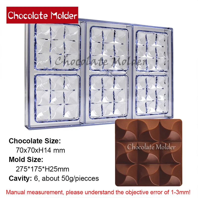 6 Cavity Polycarbonate Chocolate Molds Chocolate Bar Bonbons mini MOULIN Shape Candy Fondant Forms Baking Pastry Tools Mould