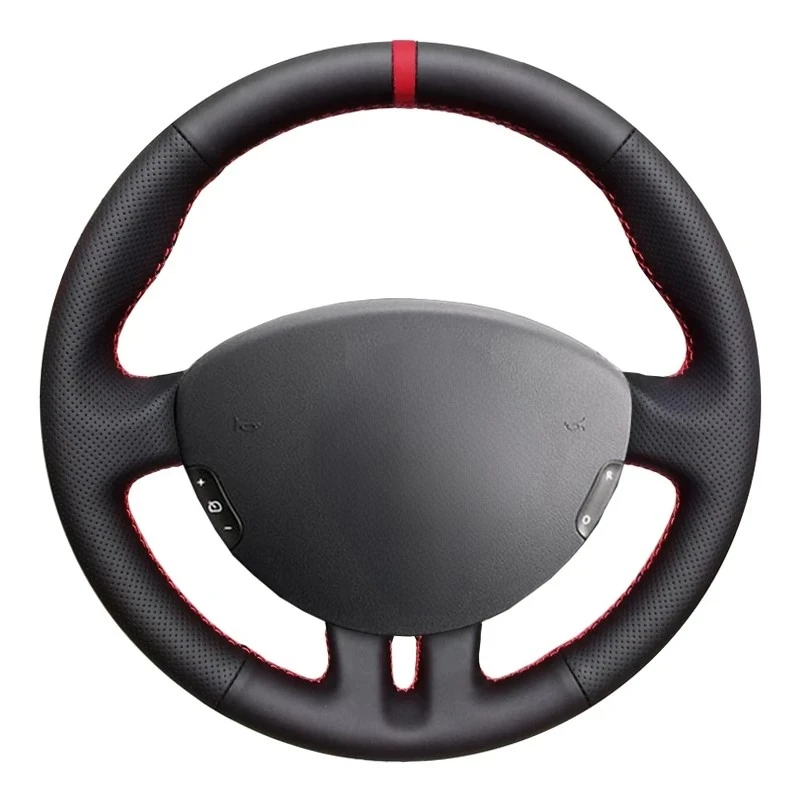 Hand-Stitched Black Genuine Leather Braid Car Steering Wheel Cover For Renault Clio 3 2008 2009 Clio Dynamics 2008 Clio Mk 3