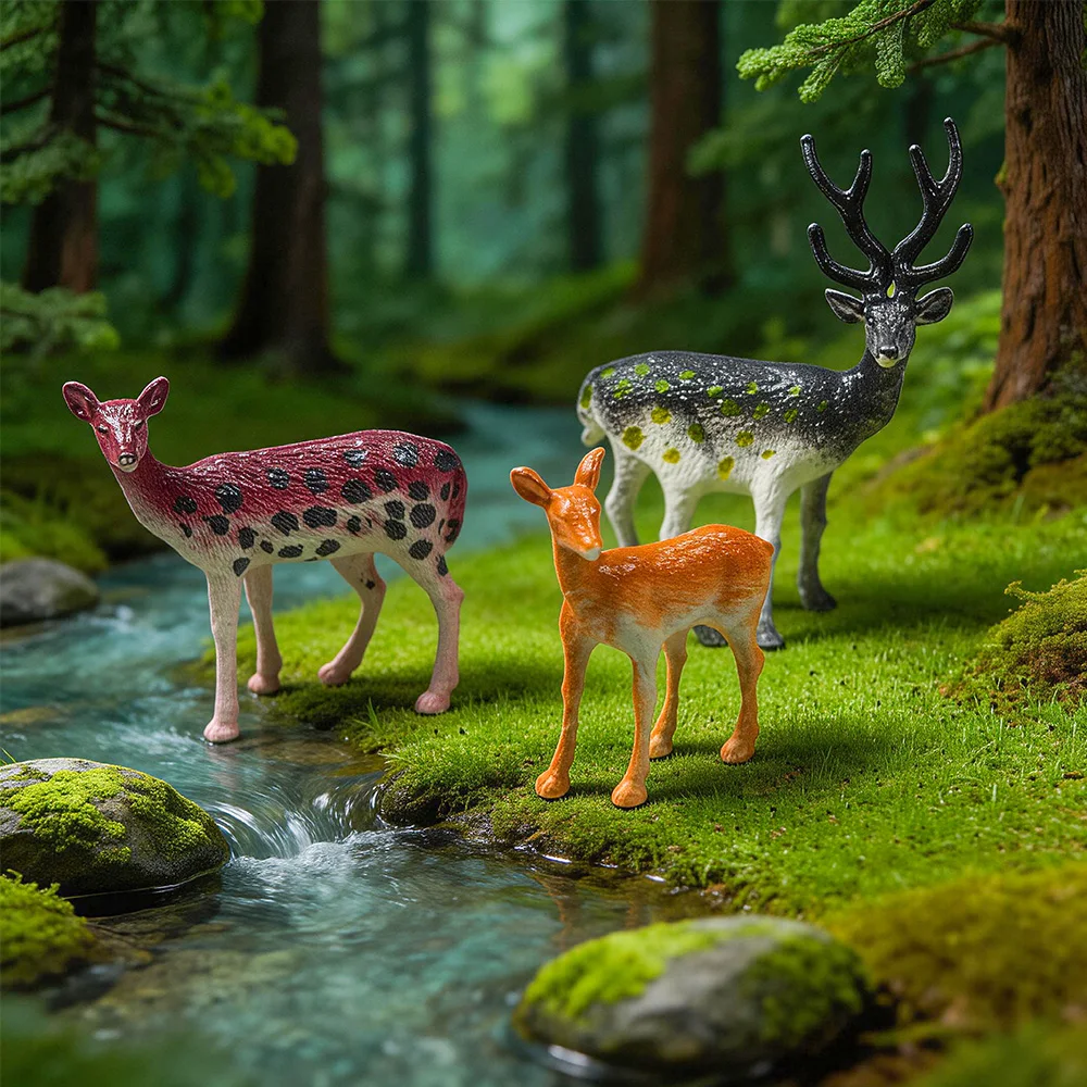 3pcs/set Miniature Deer Simulation Animals Toys for Diy Model Making/Table Ornaments/Micro Landscape/Sandtable Building Layout