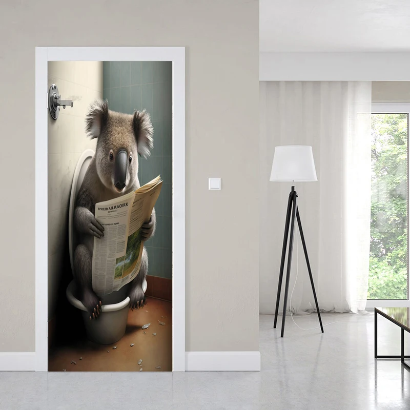 Creative 3D Realistic Animal Wallpaper, Porta do banheiro adesivo, Família Poster Decoração Quarto