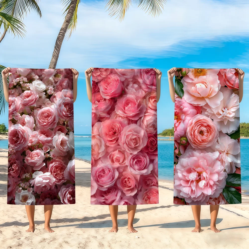 Oversized Pink Rose Towel Beach Oversized Soft Ultra Absorbent Quick Drying Large Pool Travel Camping Bathroom