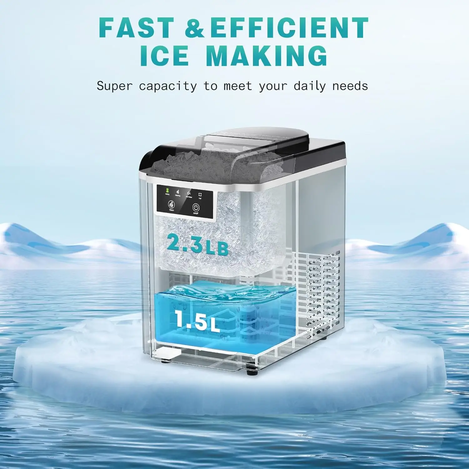 Piano di lavoro per macchina per il ghiaccio Nugget, 38 libbre al giorno, con ghiaccio a pellet morbido masticabile, autopulente, macchina per il ghiaccio con cestello e paletta