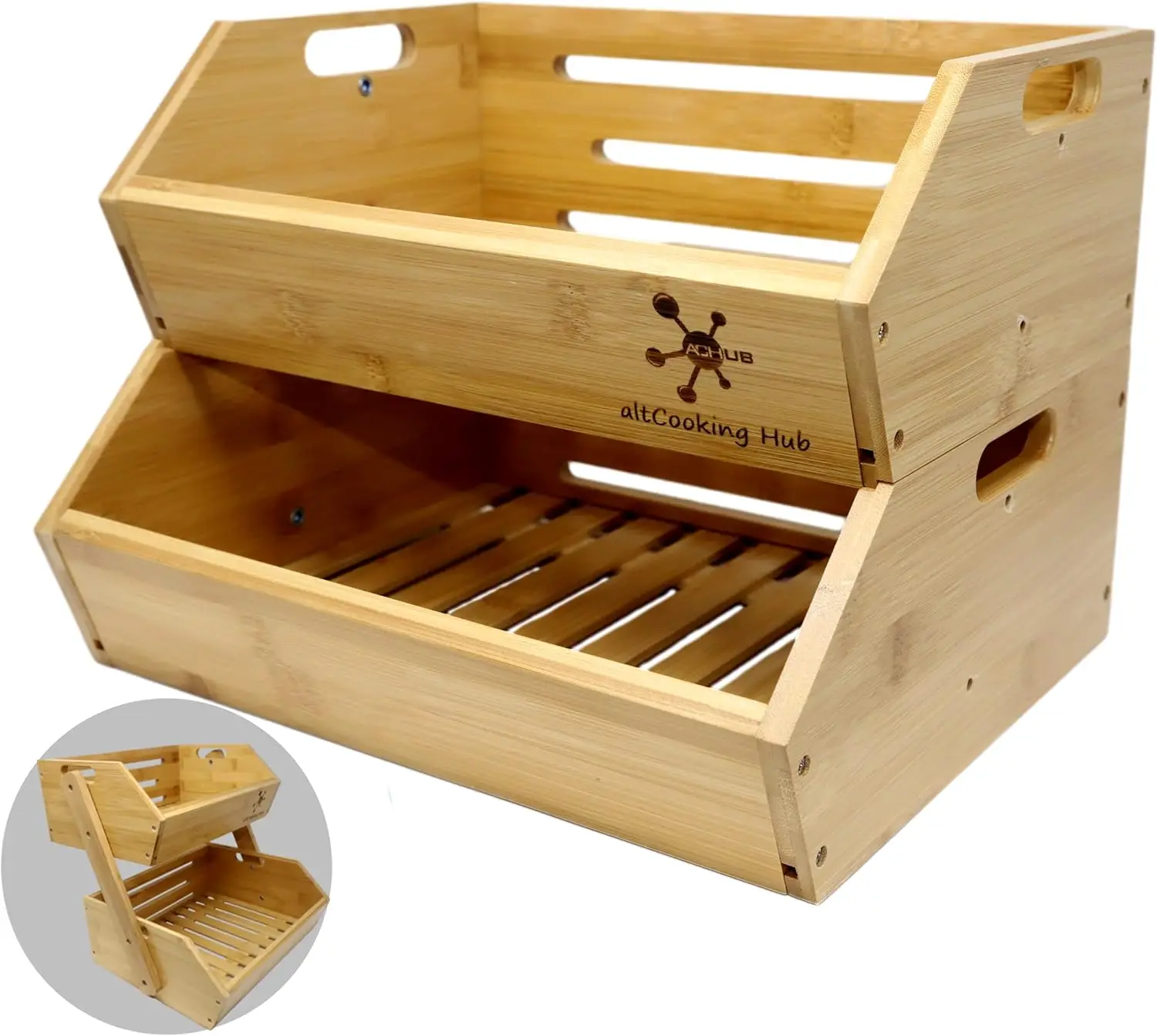 

Бамбуковый контейнер для хранения - Штабелируемый органайзер для кухни и кладовой для овощей, картофеля, лука