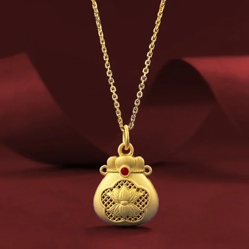 Desire New S925 Silver Gold-plated Lucky Bag Pendant with Chinese Style Gold Necklace Adjustable